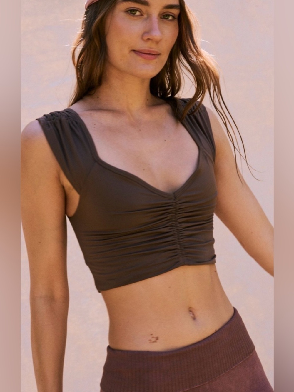 Free People Movement Breathe Deeper Crop Tank Sz XS Brown